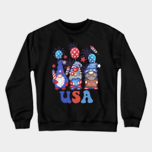 4th Of July Patriotic Gnomes Sunglasses American Fireworks Crewneck Sweatshirt